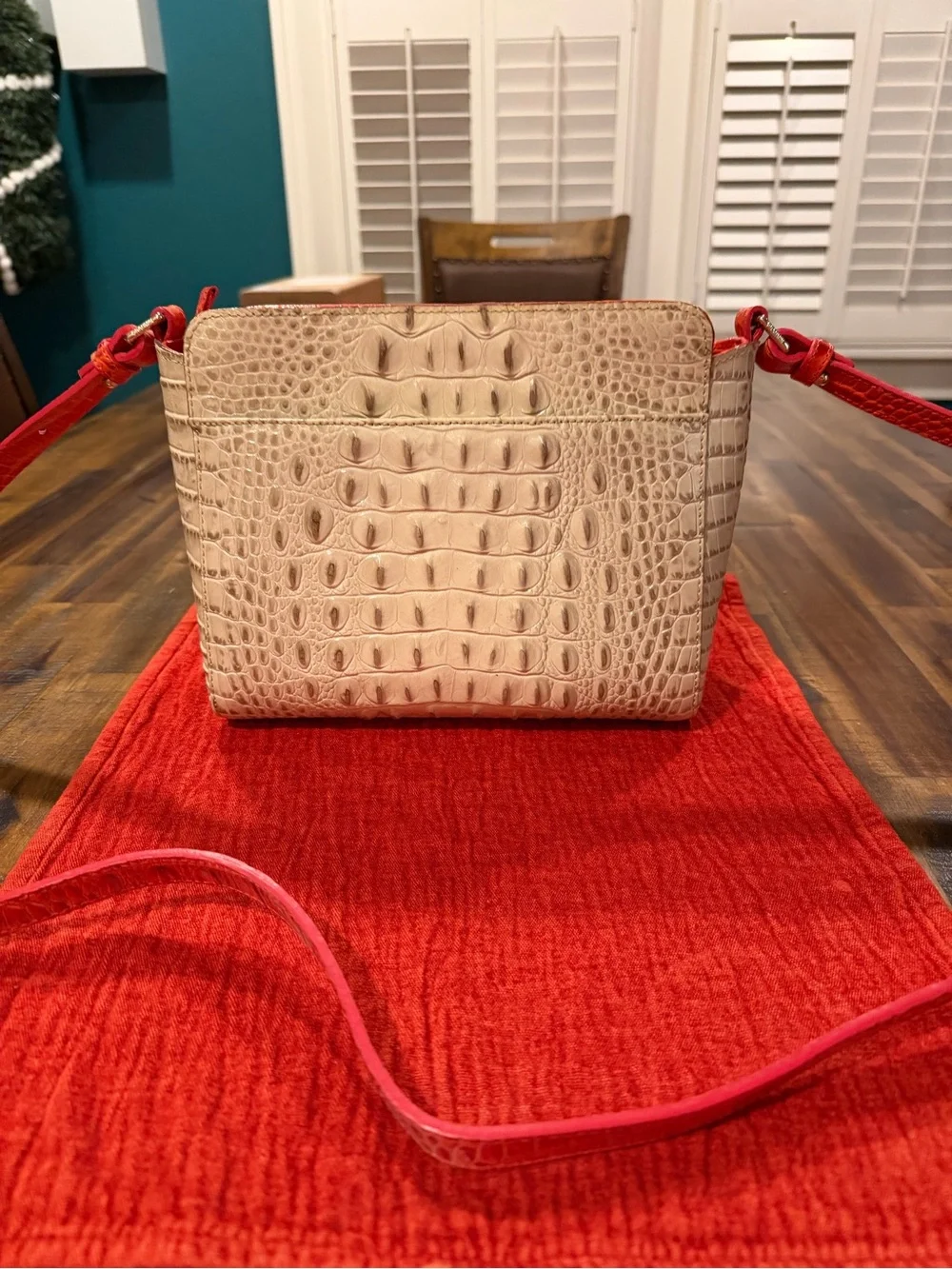 Brahmin Orange and Cream Croc-Embossed Leather Purse and Wallet Set